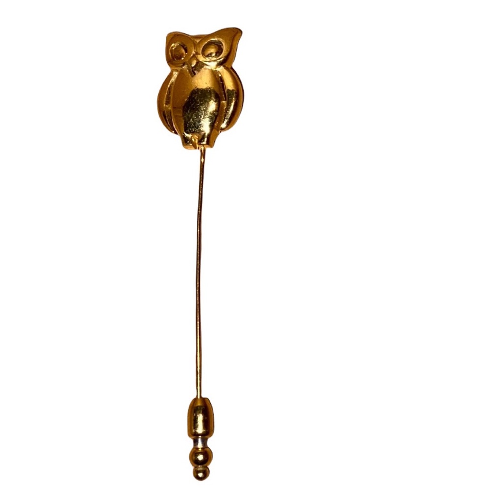 Vintage Trifari Gold Tone Owl Stick Lapel Pin With Cap Shiny Signed - Picture 1 of 11